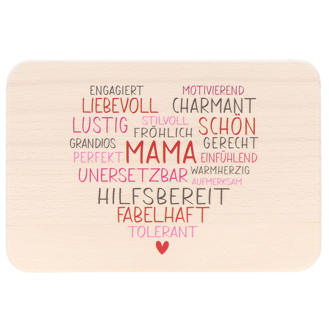 Gekleurde houten ontbijtplank ``Mama`` Wortherz, naturel (B/H/D) 22x1x14cm