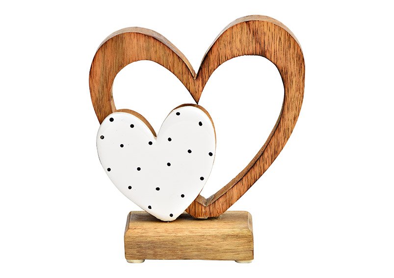 Présentoir cœur en bois de manguier brun, blanc (L/H/P) 14x16x6cm