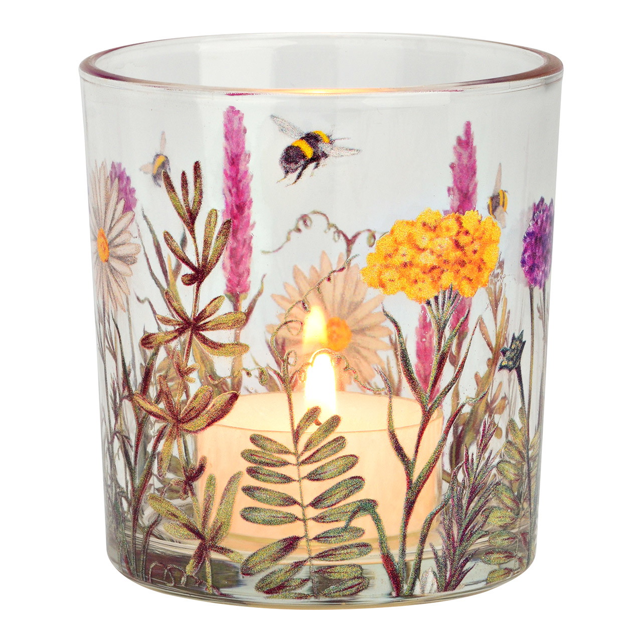 Windlicht Blumen Dekor aus Glas, Bunt (B/H/T) 7x8x7cm | 10044920