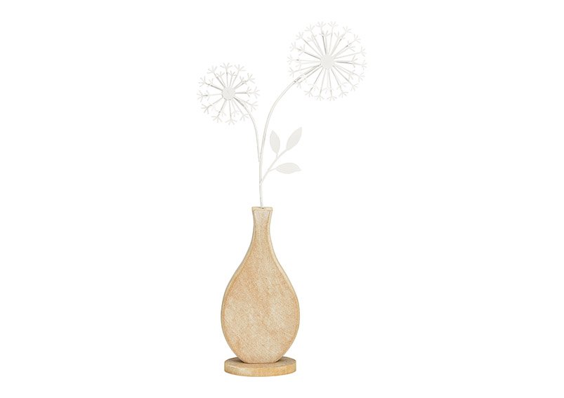 Stand dandelions in vase made of wood natural (W/H/D) 14x36x4cm