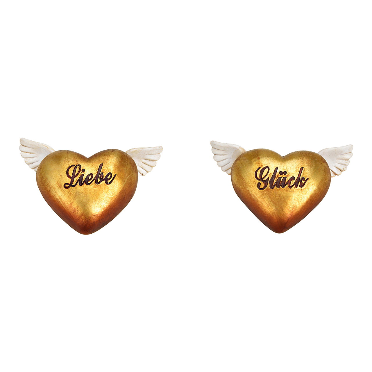 Heart, love, happiness made of poly gold 2-fold, (W/H/D) 11x3x8cm Heart, love, happiness made of poly gold 2-fold, (W/H/D) 11x3x8cm