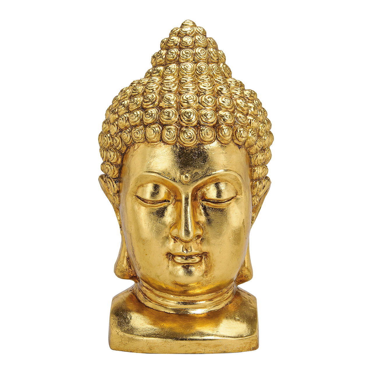 Tête de bouddha en magnésie dorée, L27x P25 x H47 cm Tête de bouddha en magnésie dorée, L27x P25 x H47 cm