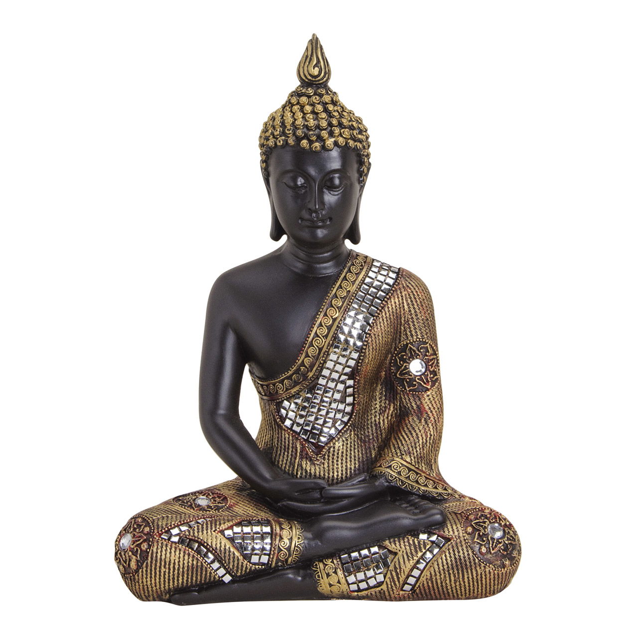 Bouddha noir/or en poly, L21 x P12 x H27 cm