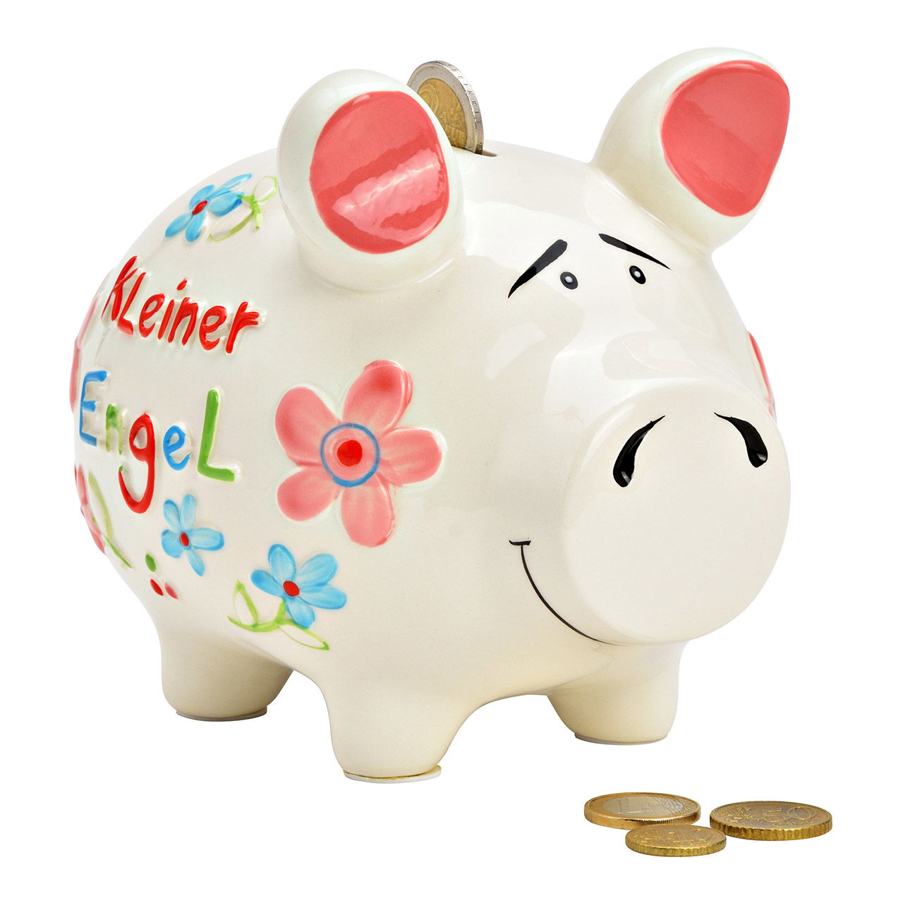 Money box KCG Middle pig Kleiner Engel made of ceramic white (W/H/D) 17x15x15cm KCG Art. No. 101301