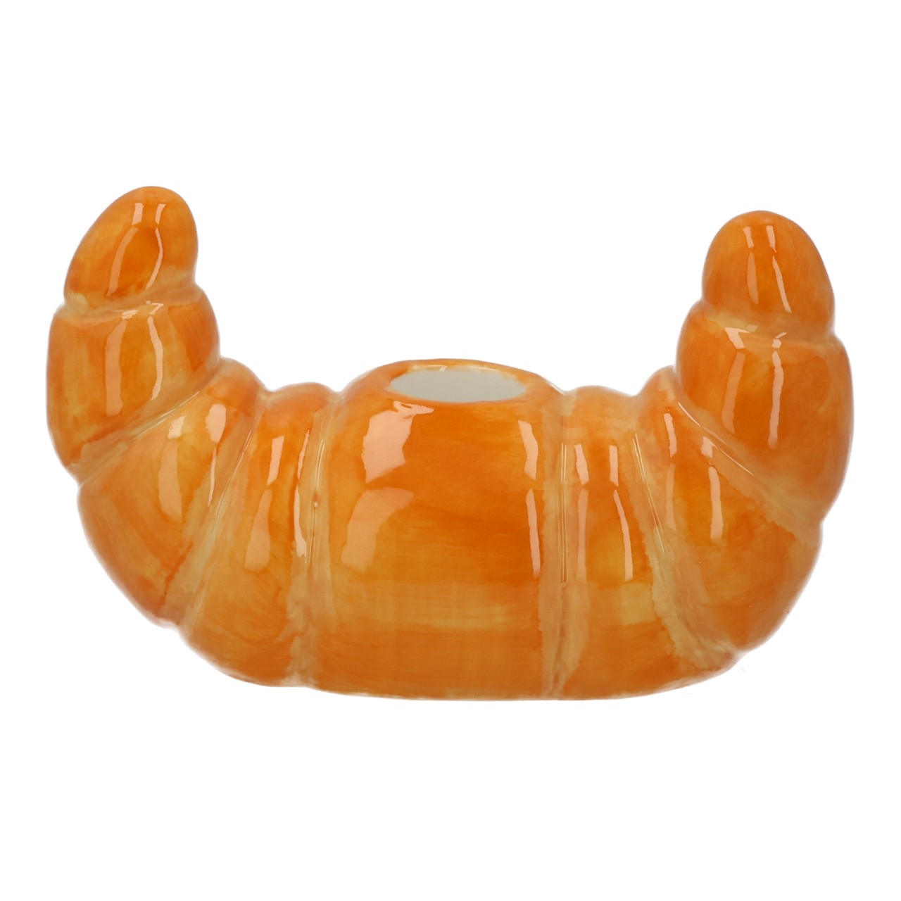 Kerzenhalter Croissant aus Porzellan Orange (B/H/T) 13x7x6cm Taschenlampe, Keramik, orange, Kerzenhalter, figur