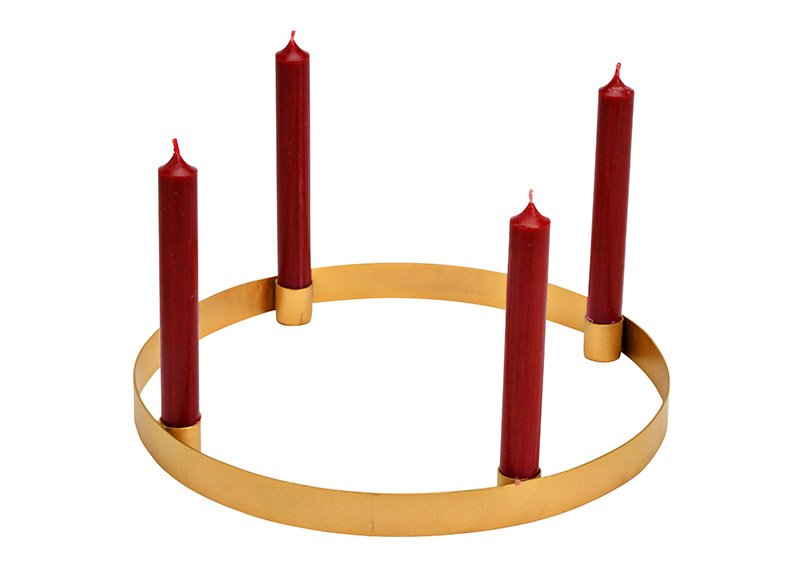 Adventskranz, Kerzenhalter für 4 Kerzen aus Metall, Gold (B/H/T) 30x3x30cm