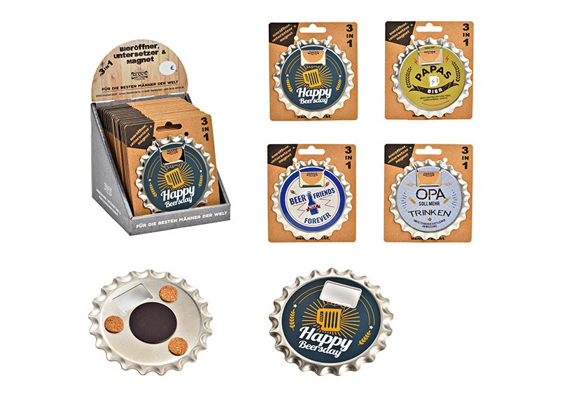 Beer opener, coaster with magnet 4-fold, (W/H/D)