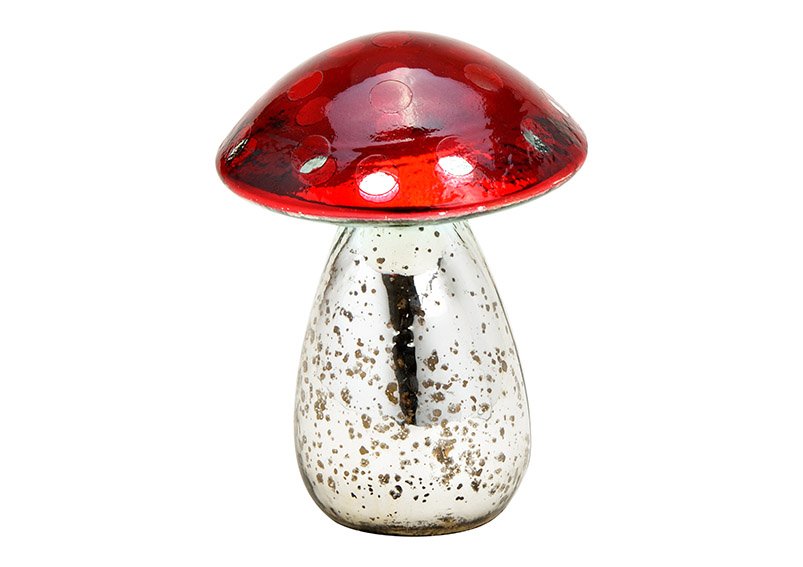 Glass mushroom red,silver (W/H/D) 9x12x9cm