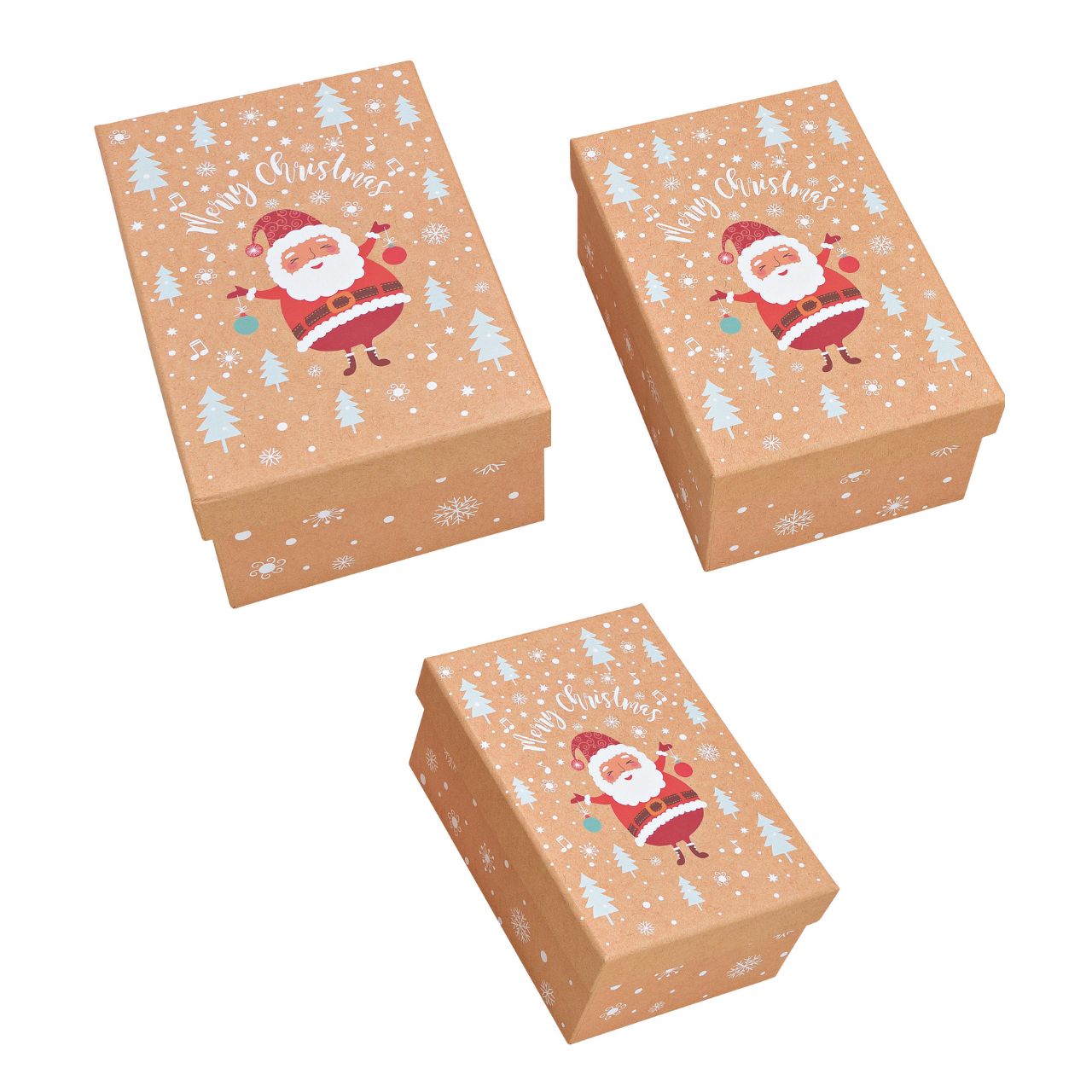 Gift box set santa claus decor made of paper / cardboard brown set of 3, (w / h / d) 21x8x14cm, 19x8x13cm, 17x7x11cm Backstein, Kiste