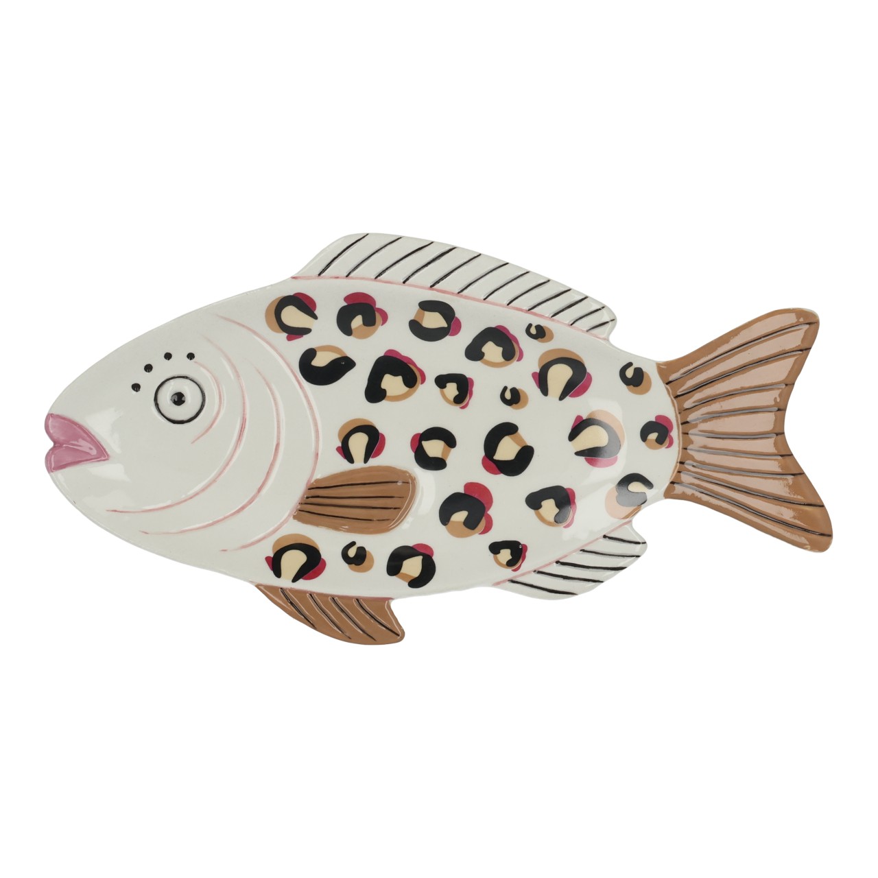 Fisch, Keramik, Dekoration, Leopardendruck, braun-weiß