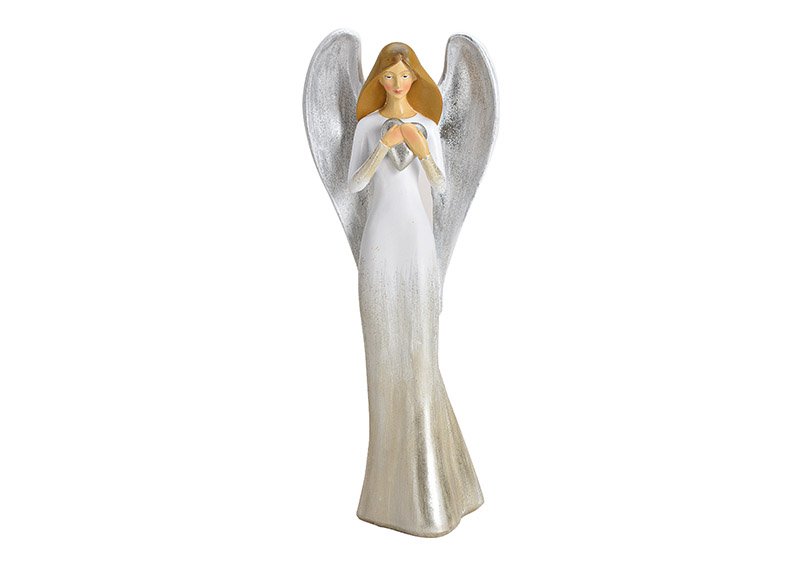 Engel mit Herz aus Poly Weiß (B/H/T) 12x32x9cm