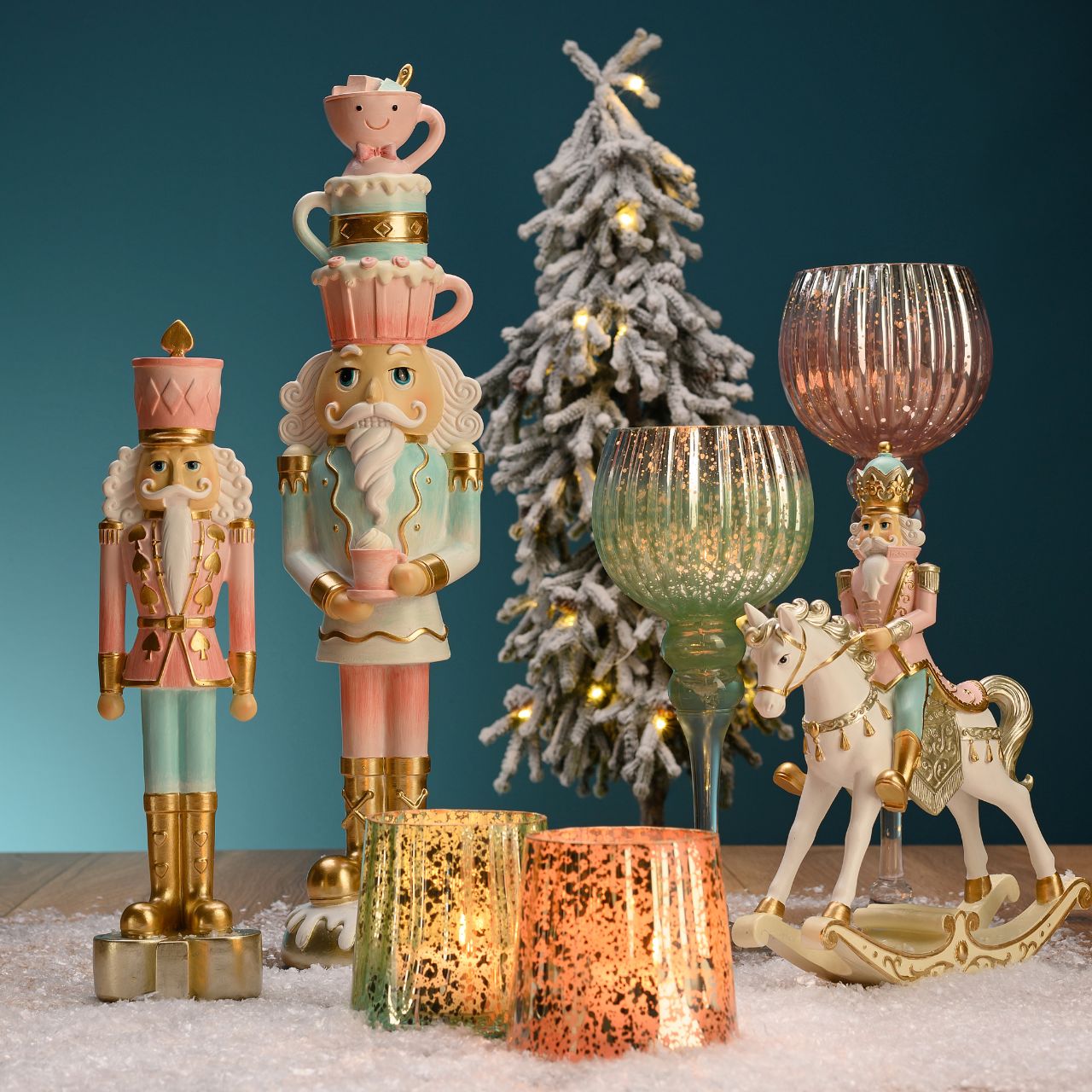 Photophore set calice sur pied 3 pièces, en verre menthe (H) 30cm, 35, 40cm x Ø13cm Person, Weihnachten, Weihnachtsdekorationen, Festival