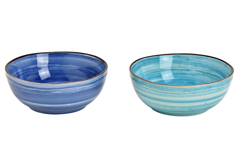 Stoneware bowl blue 2-fold, (W/H/D) 15x6x15cm 580ml 