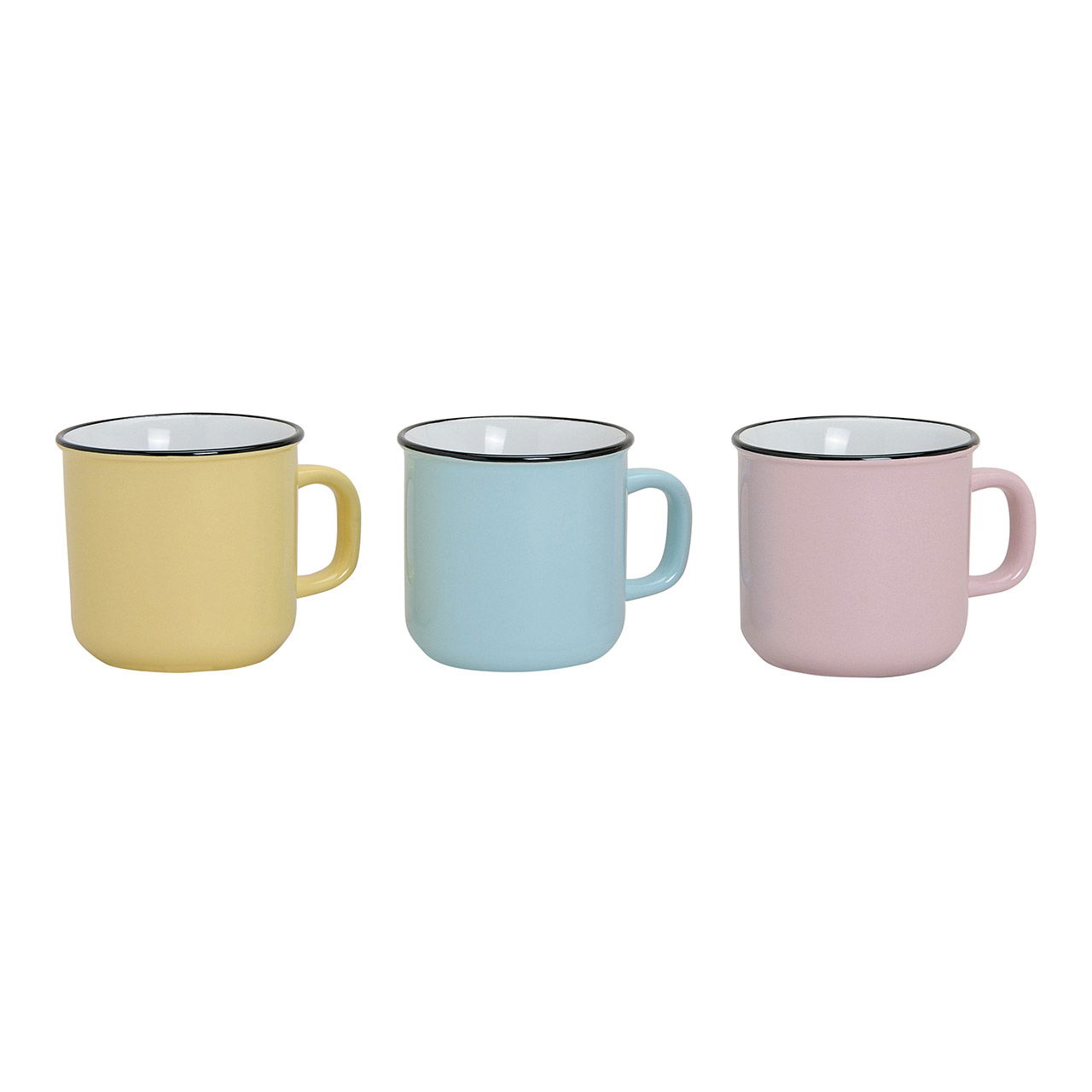 Tazza rosa/giallo/blu in ceramica, 3 assortiti, 9 cm, 350 ml