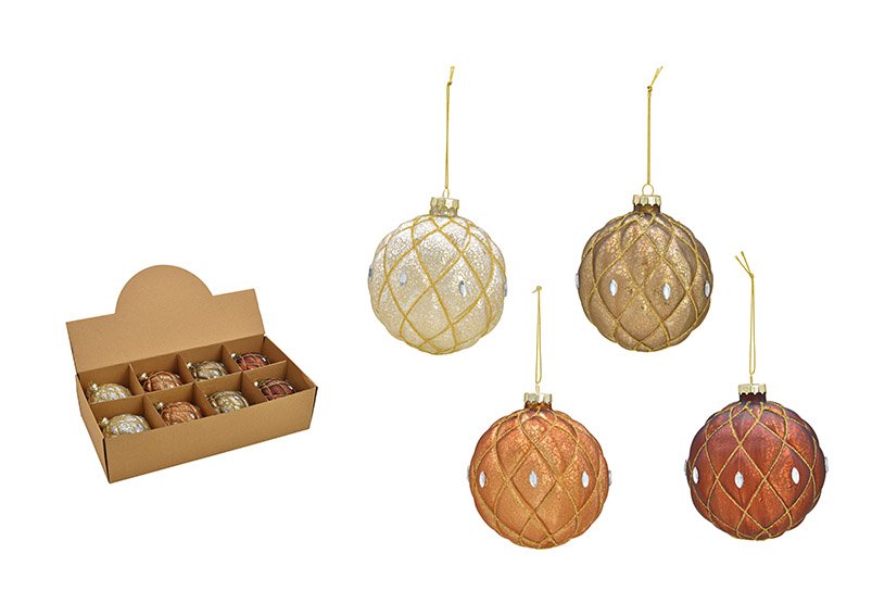 Kerstbal met goud glitter 3D patroon glittersteentjes, van gekleurd glas 4-voudig, (w/h/d) 10x10x10cm Ø10cm