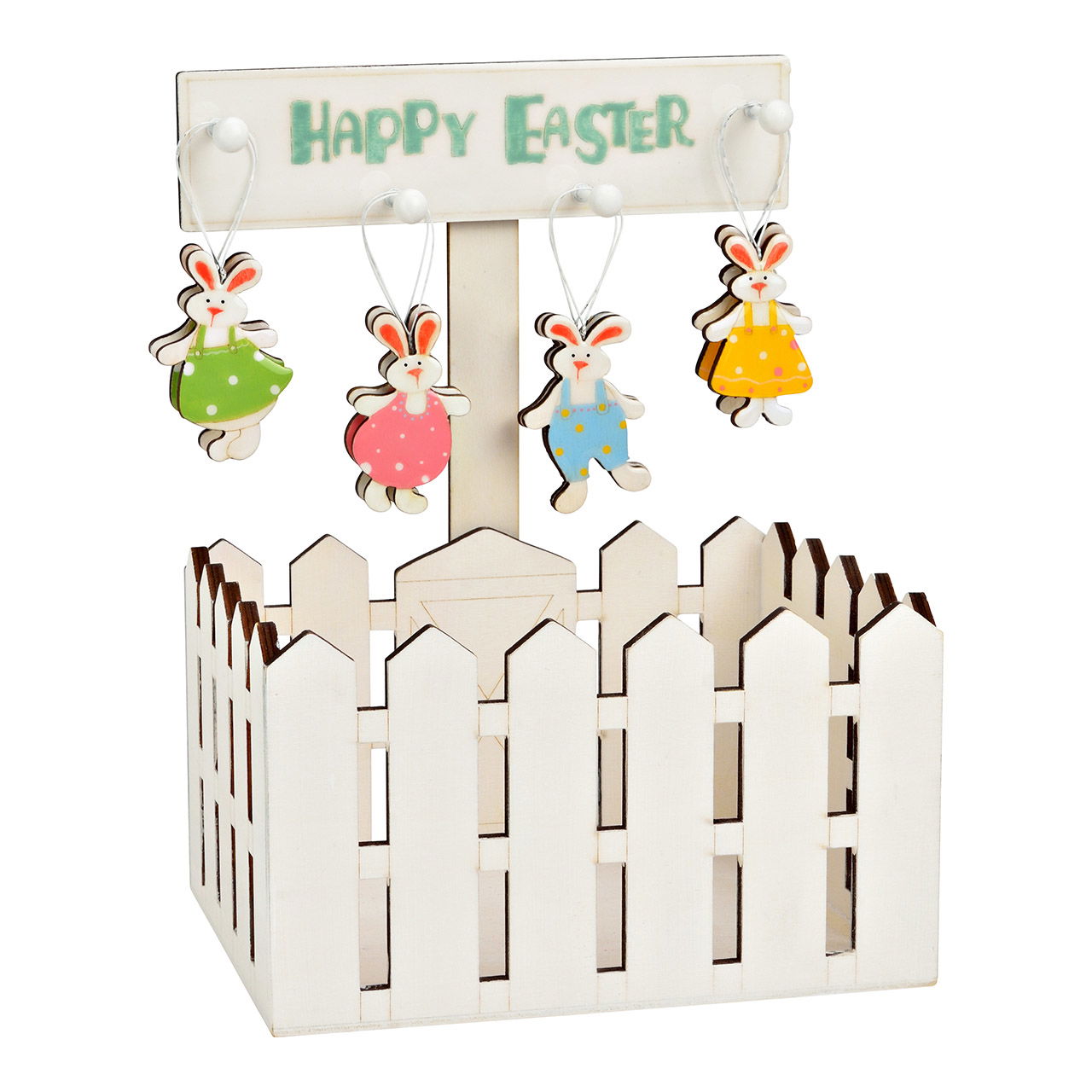 Hänger Hase aus Holz, 4-fach, Bunt (B/H) 4x7cm 96 stk. auf Displayständer (B/H/T) 21x28x17cm Zubehor, Ohrring, Schmuck