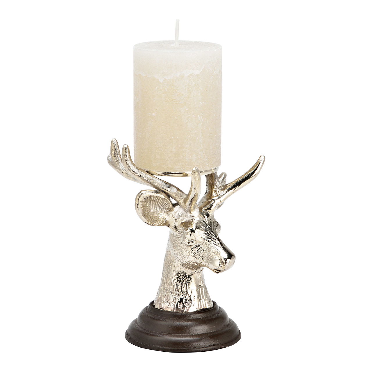 Candle holder, tealight holder deer head of metal silver (W/H/D) 10x16x10cm