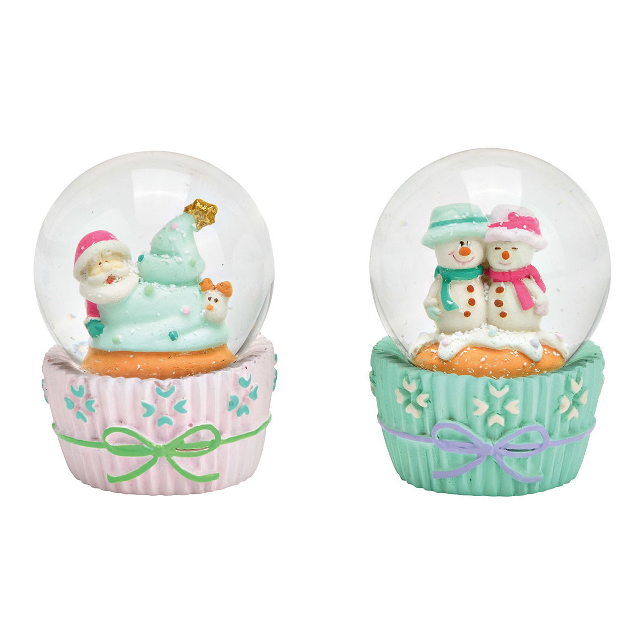 Snow globe snowman, Santa Claus from poly mint, pink 2-fold, (W/H/D) 4x6x4cm