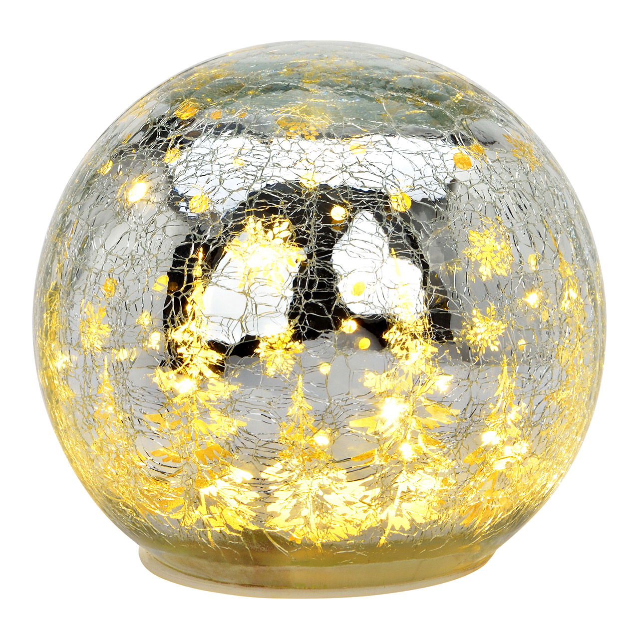 LED Kugel Crackle mit Timer Funktion aus Glas, Silber (B/H/T) 15x13x15cm (exkl. 3xAA)