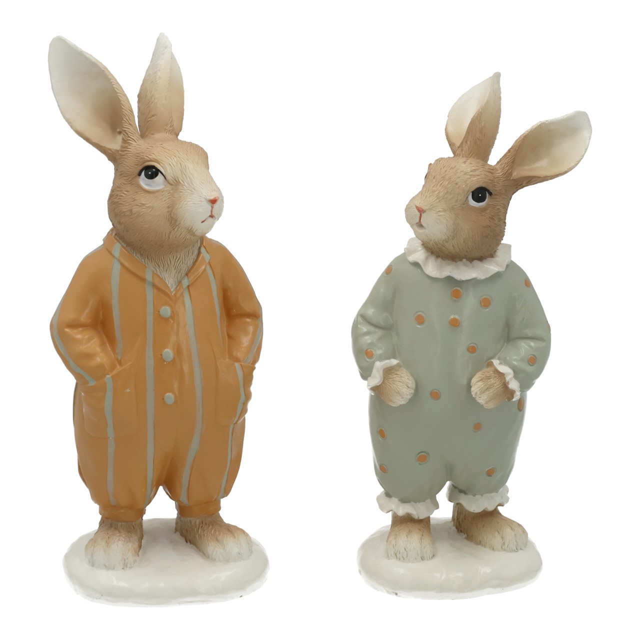 Pijama de conejito de poliéster, multicolor, surtido doble: beige; verde menta (An/Al/Pr) 8x20x9 cm Hasenfigur, Hasenfigur-Paar, Kleines Haustierfigur, Kleidung, Dekorativfigur