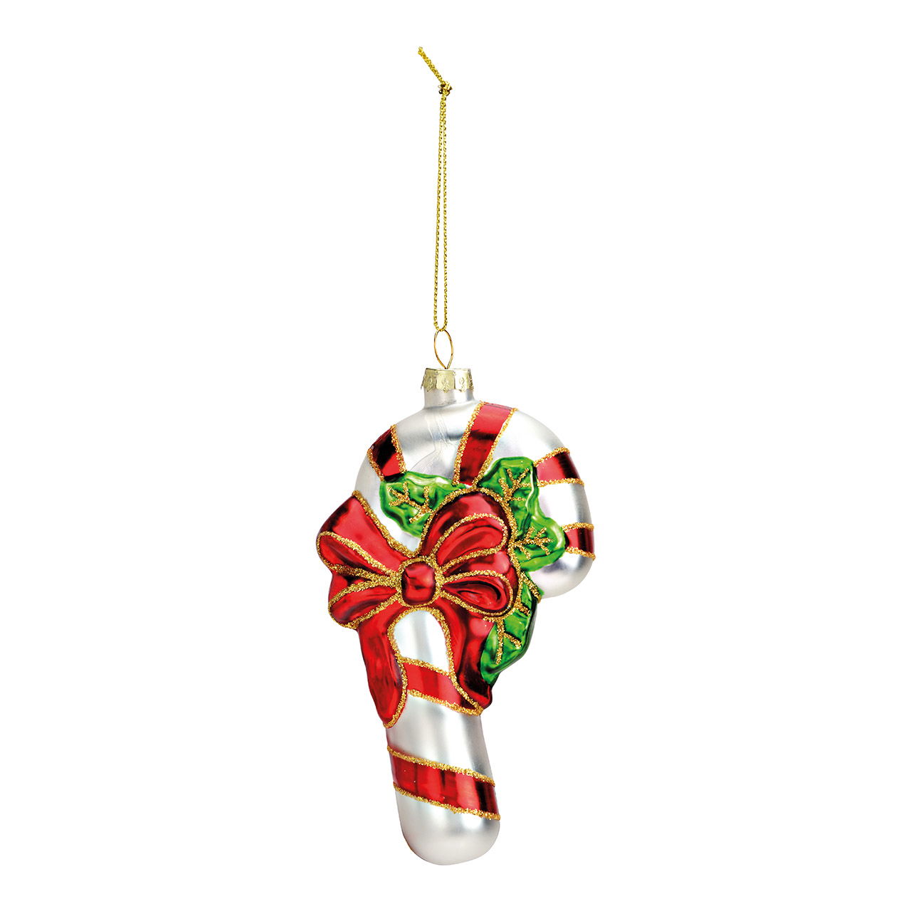 Christmas hanging candy cane made of glass, red/white (W/H/D) 7x13x3cm