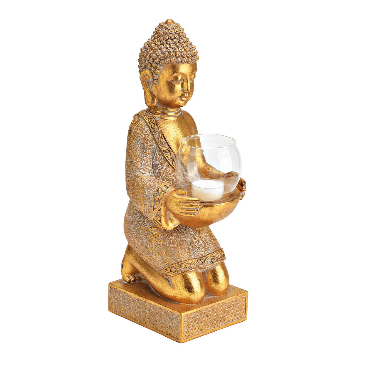 Candle holder Buddha made of poly gold (W/H/D) 13x37x14cm