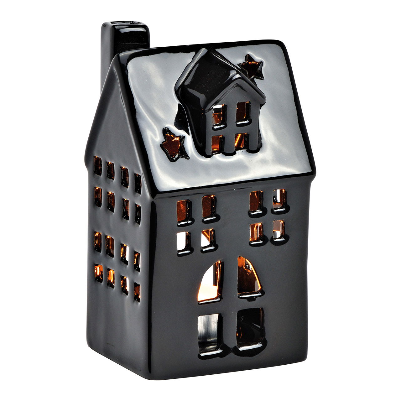 Maison pour bougies chauffe-plat en porcelaine, noir (L/H/P) 7x13x6cm Maison pour bougies chauffe-plat en porcelaine, noir (L/H/P) 7x13x6cm