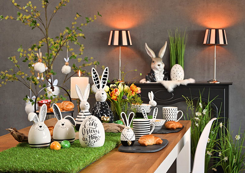 Becher Streifen, Punkte Dekor aus Porzellan Weiß, schwarz, gold 2-fach, (B/H/T) 12x10x8cm 340ml Tabelle, Blumen-Arrangement, Innenarchitektur, Esstisch, Lampe