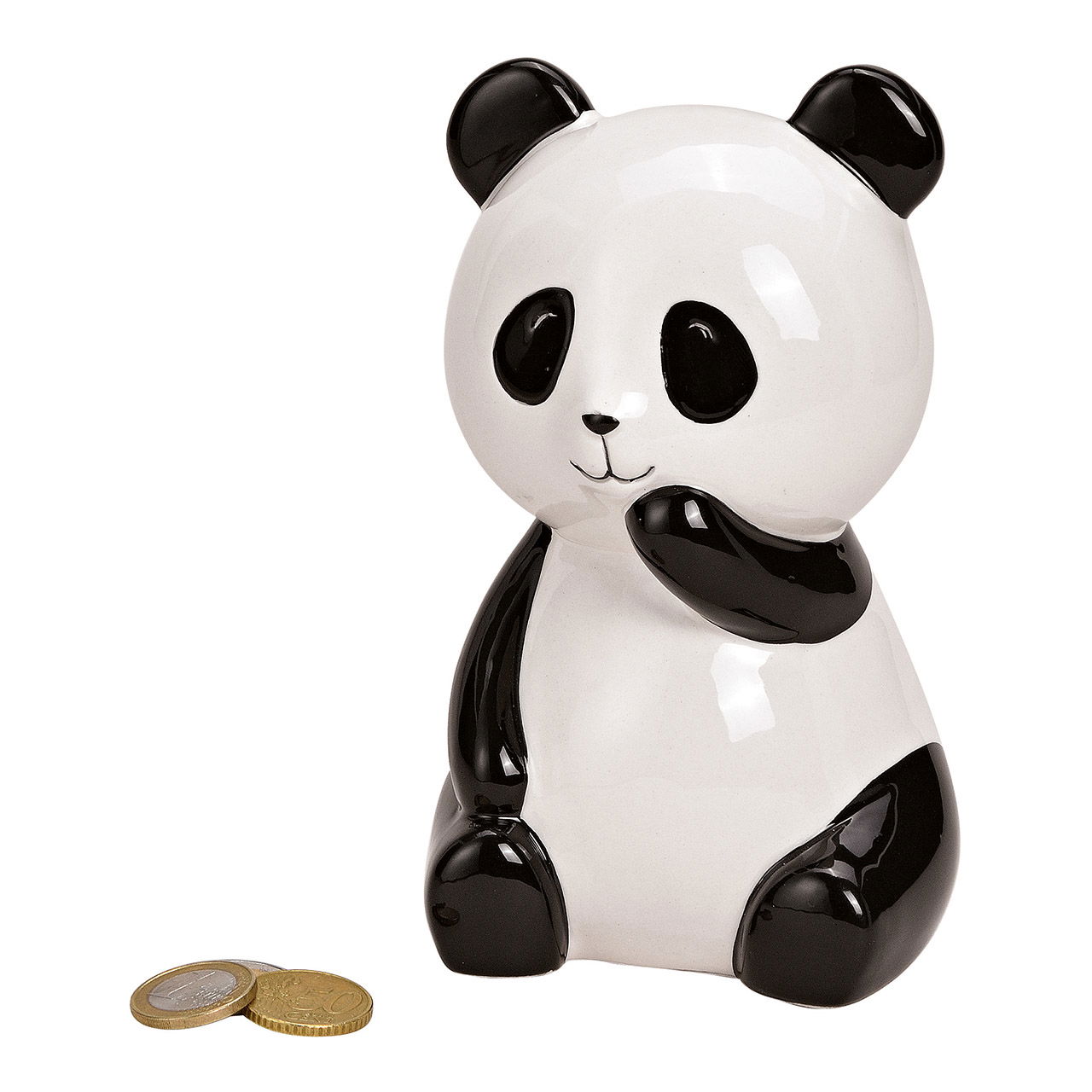 Money box, panda bear, ceramic, white black, 10x15x10cm