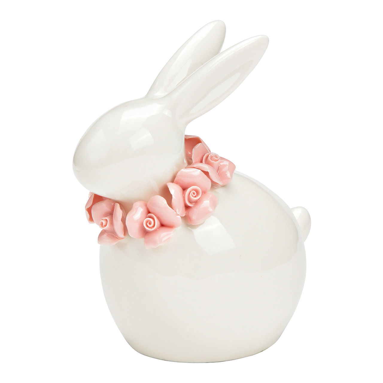 Hase mit Blumenkranz aus Keramik weiß (B/H/T) 10x12x7cm Hase mit Blumenkranz aus Keramik weiß (B/H/T) 10x12x7cm