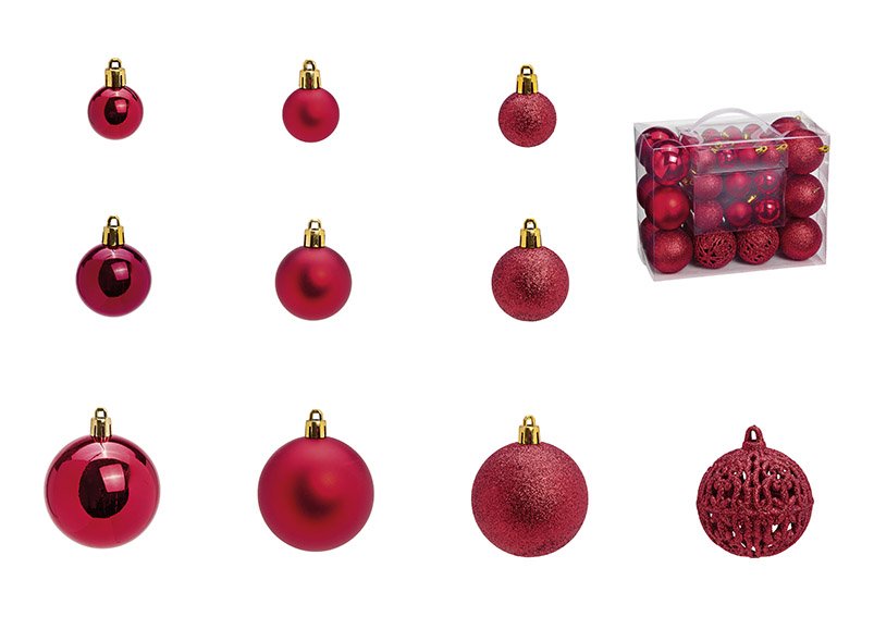 Set di palline di Natale in plastica Bordeaux set di 50, (L/H/D) 23x18x12cm
