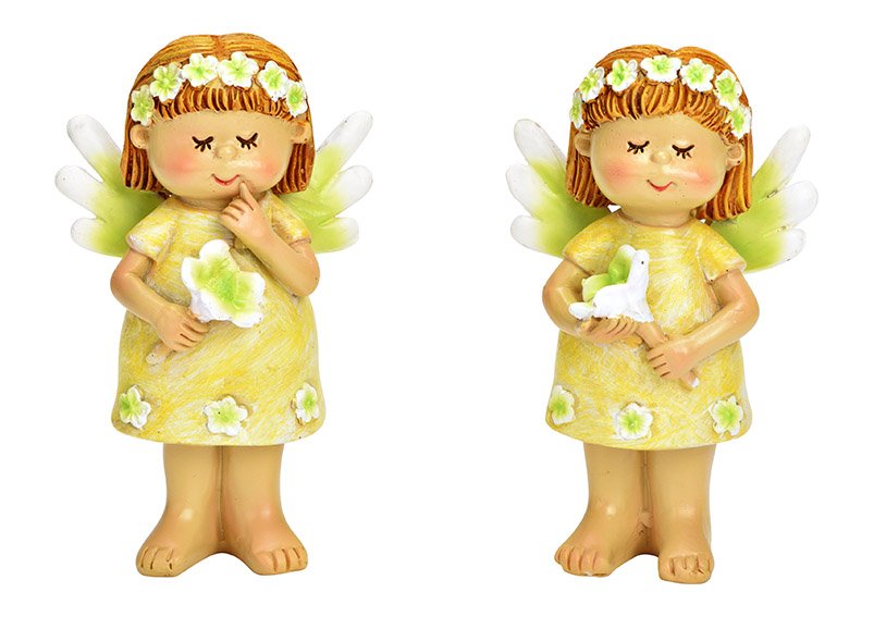 Fairy with flower decoration from poly yellow 2-fold, (W/H/D) 5x9x3cm