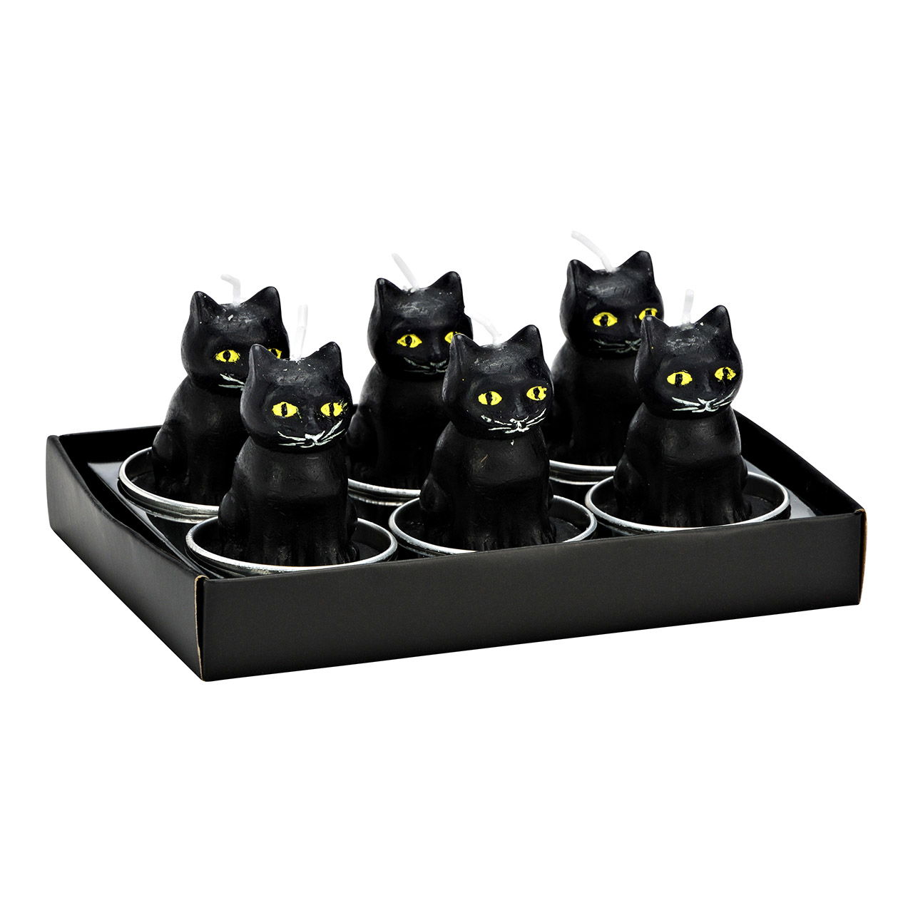 Set di tealight gatto nero 4x6x4cm in cera, set di 6, nero (L/H/D) 14x7x9cm