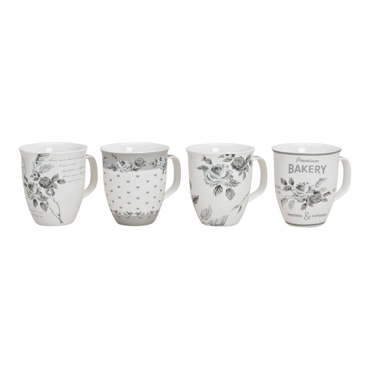 Jumbo mug rose decoration made of ceramic, 4 assorted, 12 cm, 400 ml