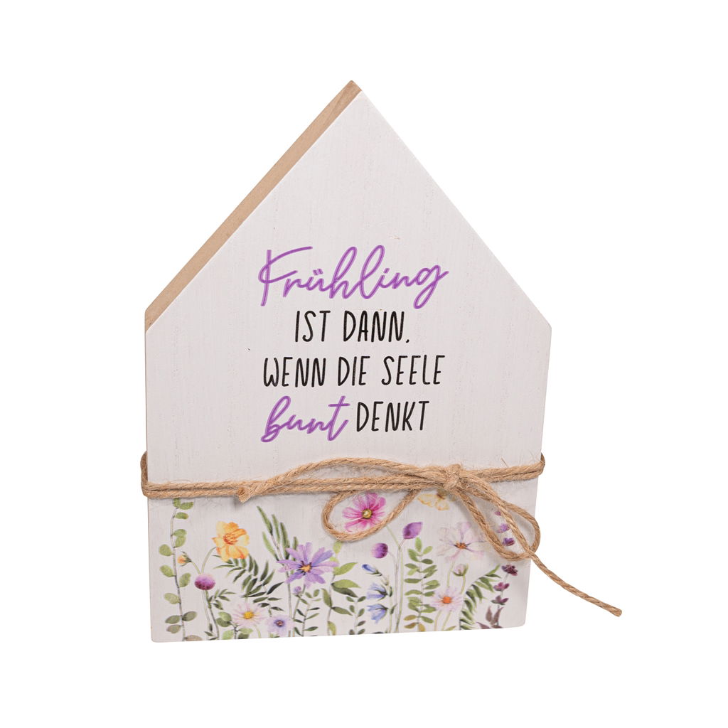 Decorative house with floral decor, wood, 14x2.5x20cm, 1 piece, white Briefumschlag, Grußkarte, Post, Muster