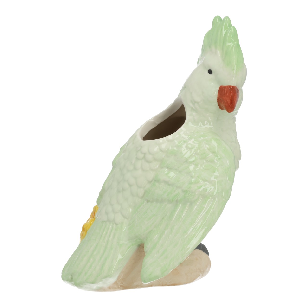 Vase Papagei aus Keramik Grün (B/H/T) 17x23x16cm Vogelfigur, Keramikfigur, Grüner Vogel, Schnabel-orange, Becherhalter
