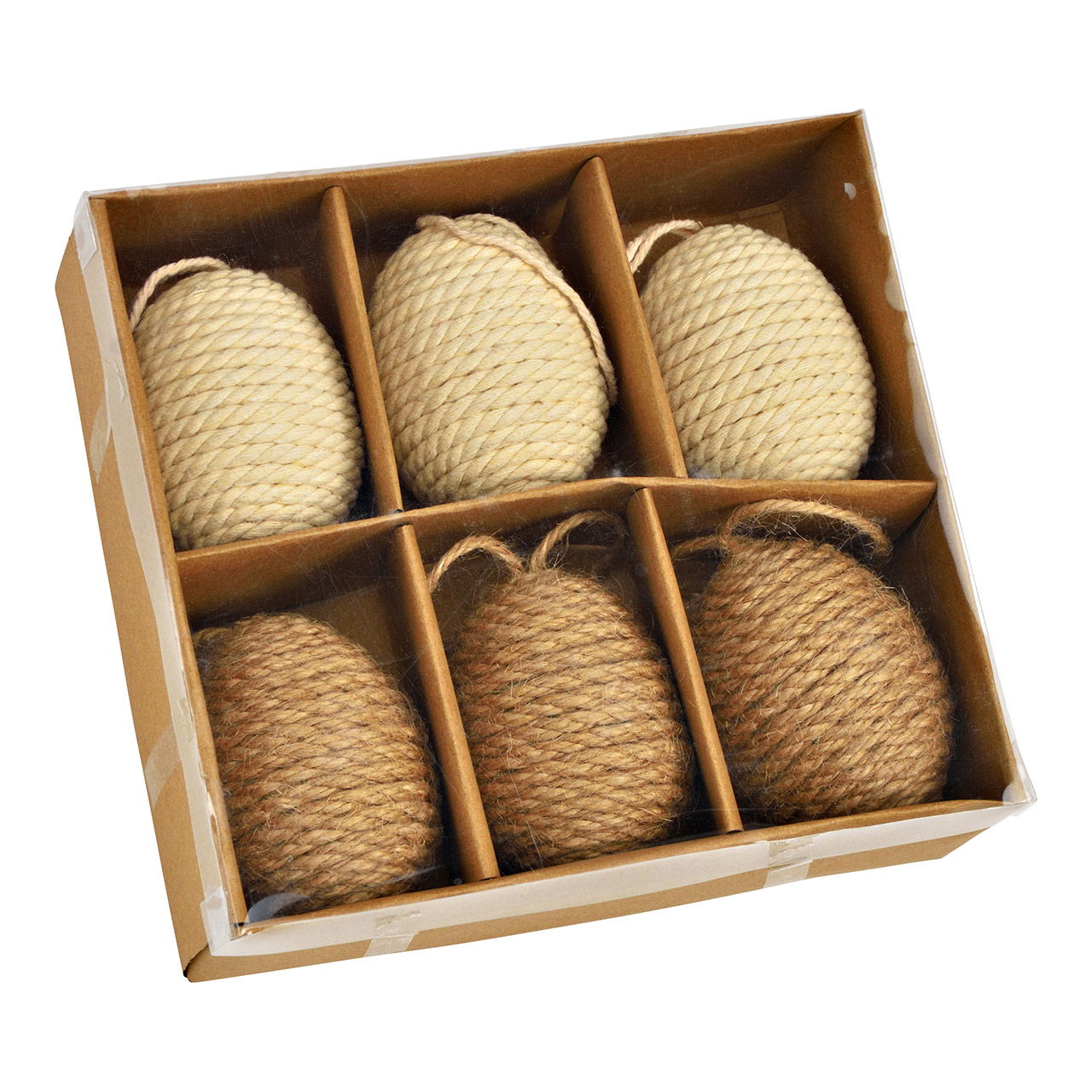 Plastic/jute egg hanger set of 12, brown/white (W/H/D) 6x7x6cm