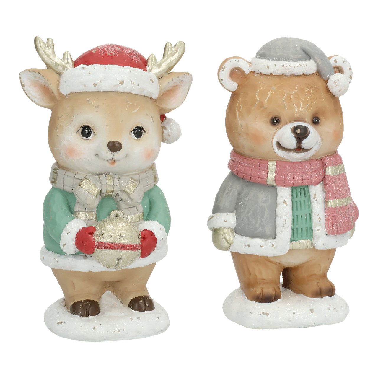 Bär/Hirsch Weihnachts Dekor aus Poly Beige 2-fach sortiert (B/H/T) 9x17x8cm Figur, Spielzeug