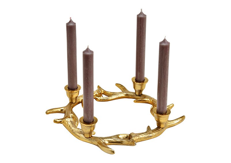 Corona d'Avvento, portacandela per 4 candele corna, metallo oro (c/h/d) 31x5x31cm