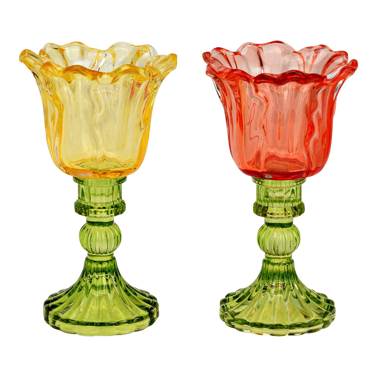 Glazen lantaarns, bloem, dubbel, rood/geel (B/H/D) 10x18x10cm Glas, Kelch