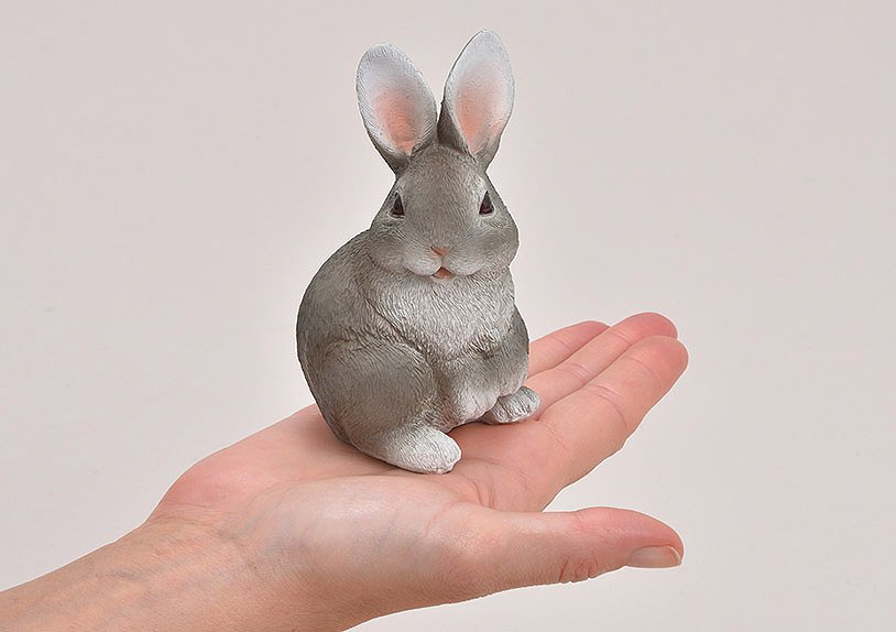 Rabbit poly brown, grey 6-asst. 7x10x7cm
