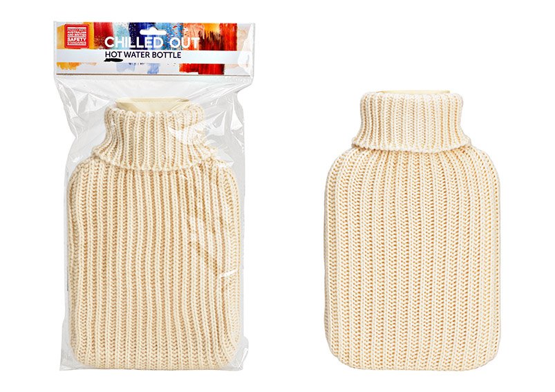 Hot water bottle knitted cover 2L plastic beige (W/H/D) 21x32x2cm