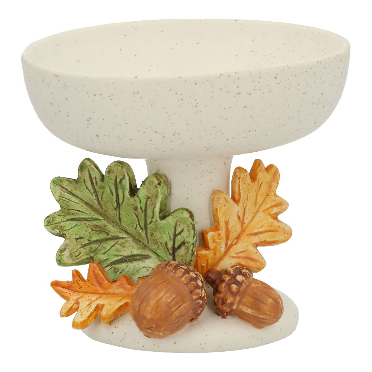 Schale auf Fuß mit Blättern und Eicheln aus Keramik Weiß (B/H/T) 14x12x14cm Essen, Nuss, Produzieren, Getreide, Samen