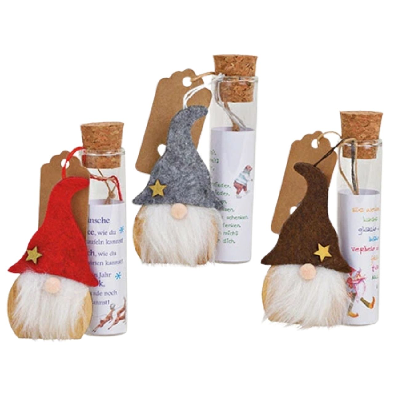 Weihnachtsgeschenk, Glasflasche, Korkverschluss, Miniaturfigur, Gnom