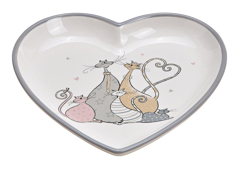 Assiette décorée chat en forme de cœur en céramique Gris (L/H/P) 20x3x20cm
