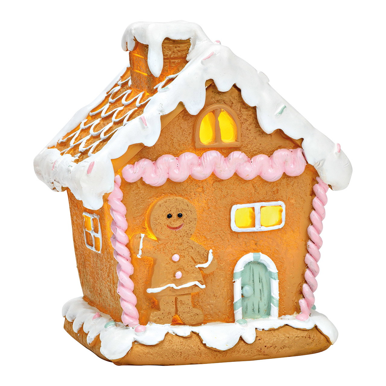 LED gingerbread house made of poly, brown/pink (W/H/D) 11x13x8cm LED gingerbread house made of poly, brown/pink (W/H/D) 11x13x8cm