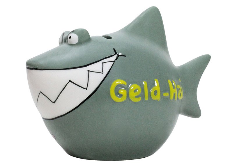 Salvadanaio KCG shark, squalo denaro, in ceramica (L/A/D) 13x11x7,5 cm