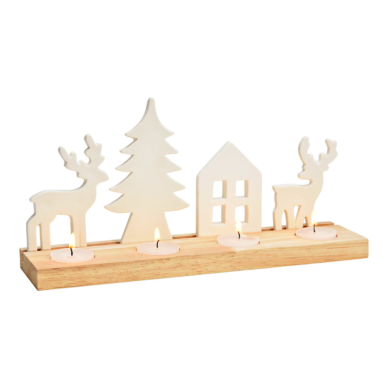 Advent flower arrangement house/deer/tree decoration made of porcelain/wood, white (W/H/D) 30x14x7cm Advent flower arrangement house/deer/tree decoration made of porcelain/wood, white (W/H/D) 30x14x7cm