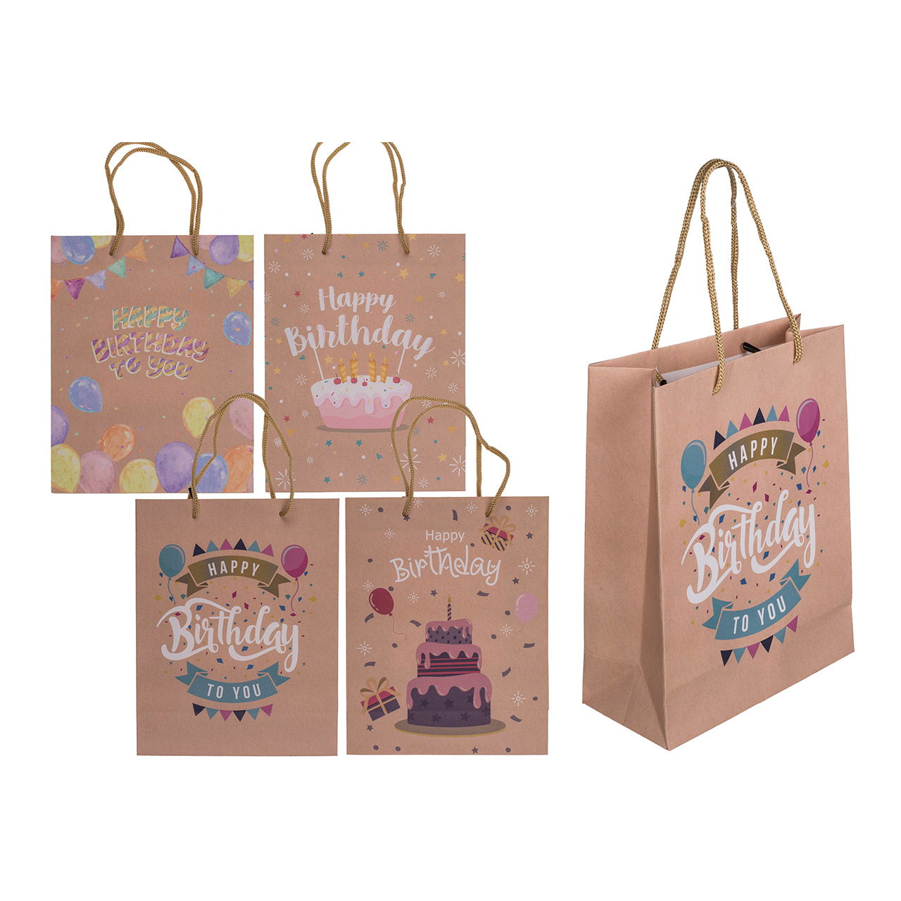 Sacchetto regalo, Buon Compleanno, in carta/cartone marrone a 4 pieghe, (L/H/D) 18x23x8cm Sacchetto regalo, Buon Compleanno, in carta/cartone marrone a 4 pieghe, (L/H/D) 18x23x8cm