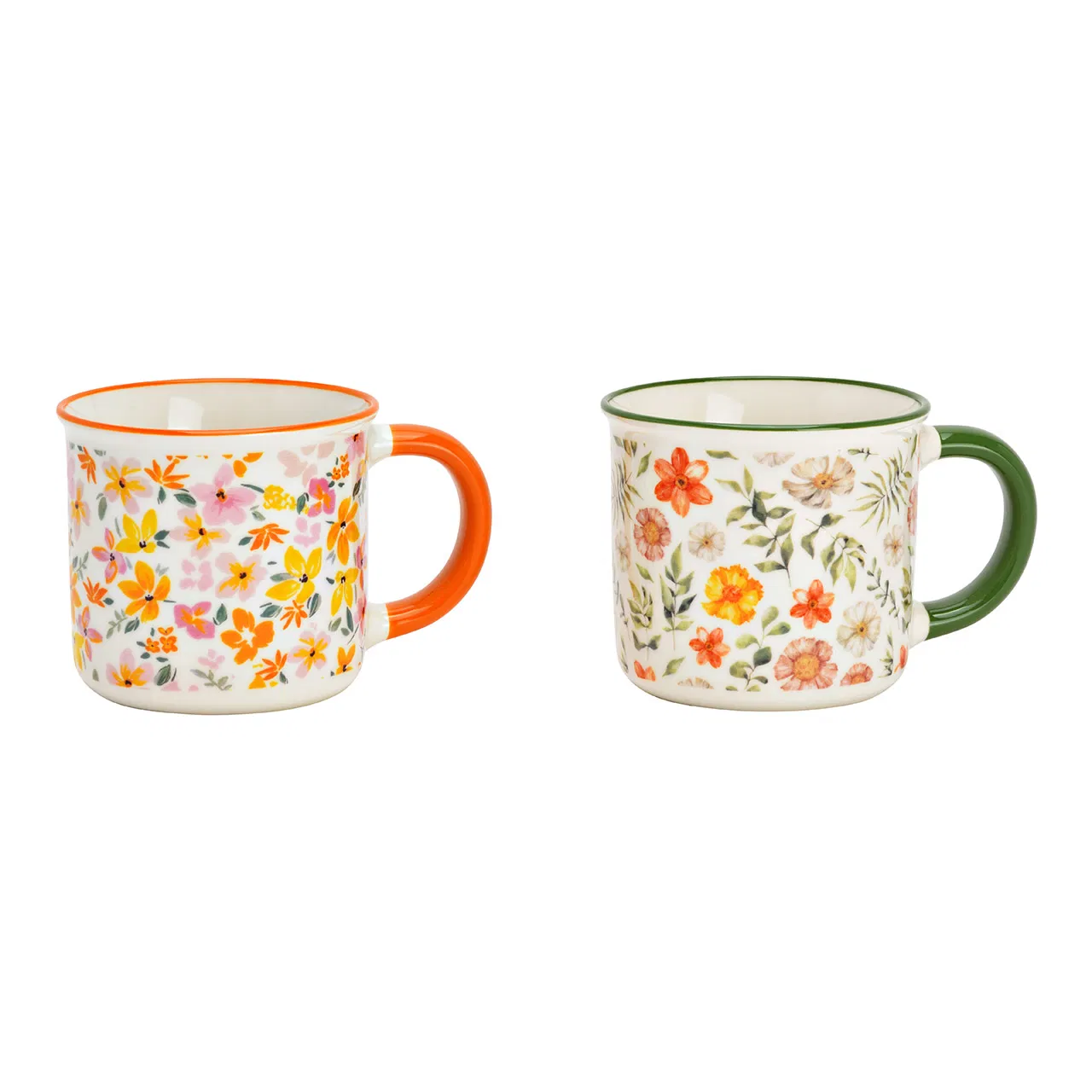 Mug flower decor made of porcelain, 2-fold, orange/green 325ml (W/H/D) 12x8x8cm